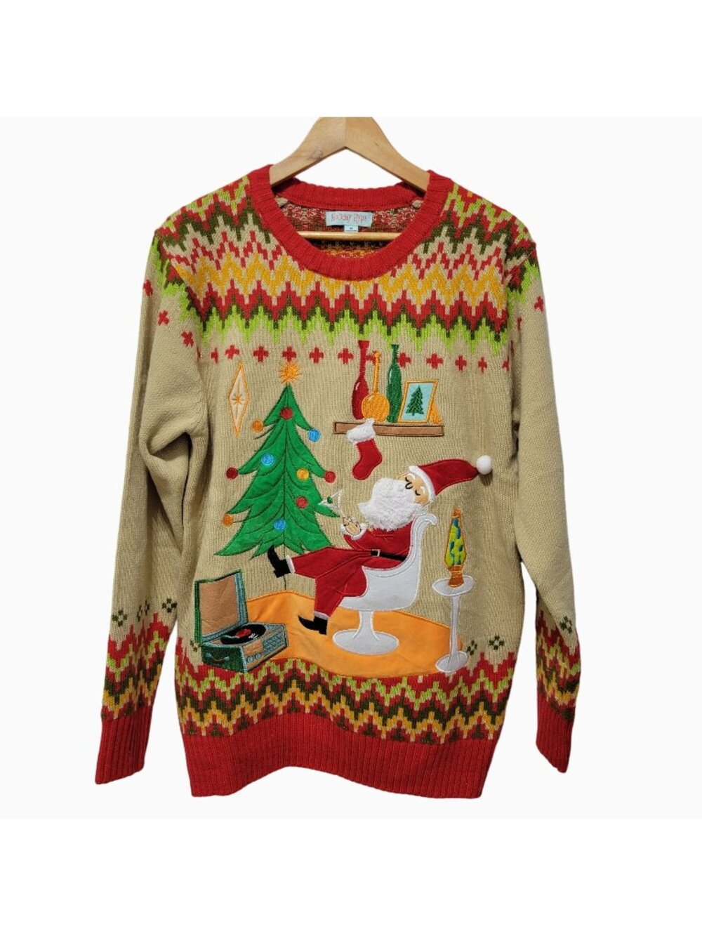 Holiday Hype Santa Drinking Martini Ugly Christmas Sweater